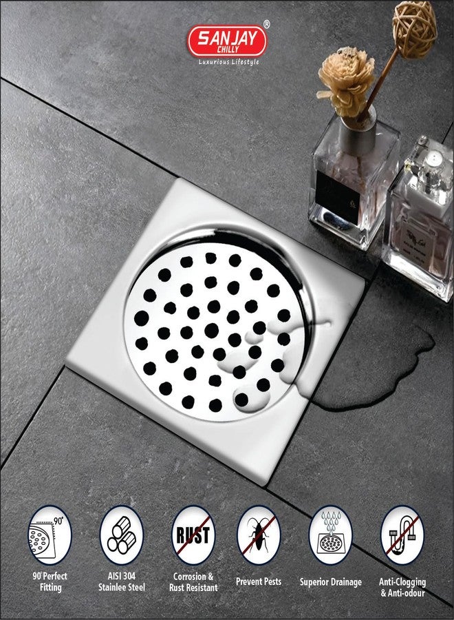 SANJAY CHILLY مصفاة أرضية مربعة من سانجاي تشيلي (3 × 3 بوصة) - شبكة تصريف أرضية من الفولاذ المقاوم للصدأ عيار 304 - مصيدة أرضية للمطبخ - مضادة للصراصير والحشرات - تدوم طويلاً - مصيدة للحمام - Image 2